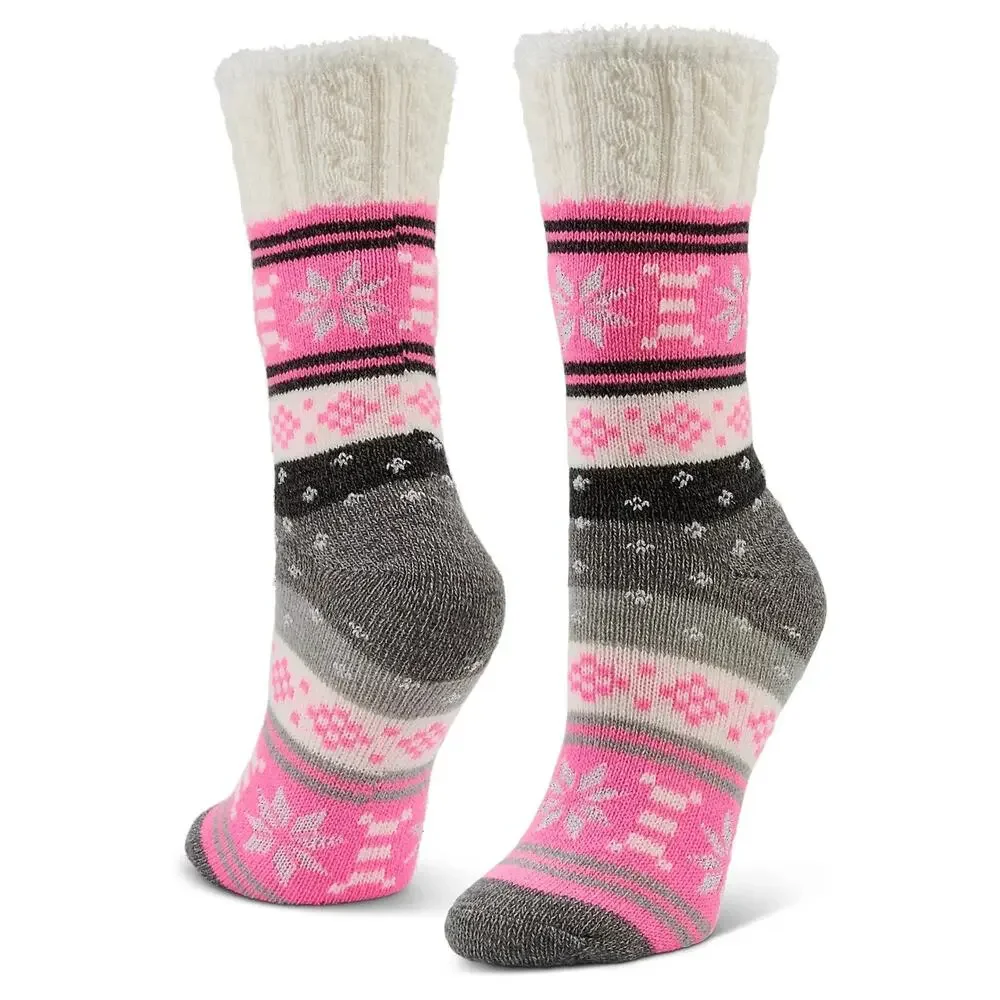 Magellan Outdoors Metallic Snow Mid-Calf Crew Socks Pink Aloe Infused Lined 6-10